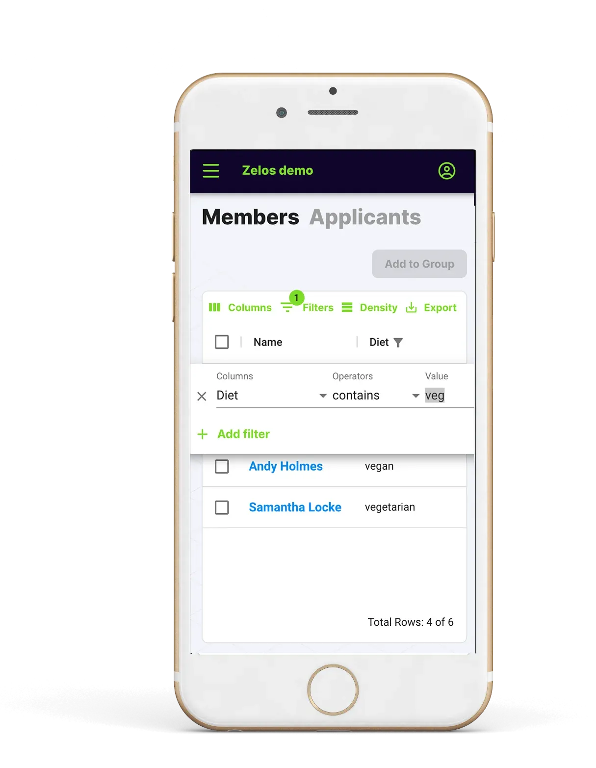 Zelos member segmentation screen