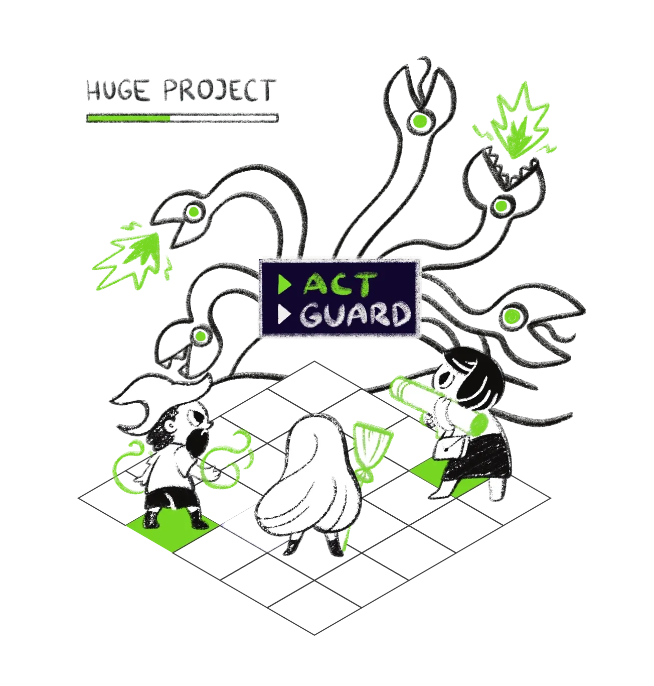 Illustration of a team handling a project together