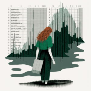 Illustration of a woman lost in a spreadsheet swamp