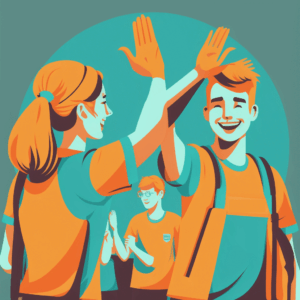 Two volunteers giving each other a high five after a day of hard work