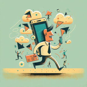 Illustration of an employee on the go - to signify mobile workforce