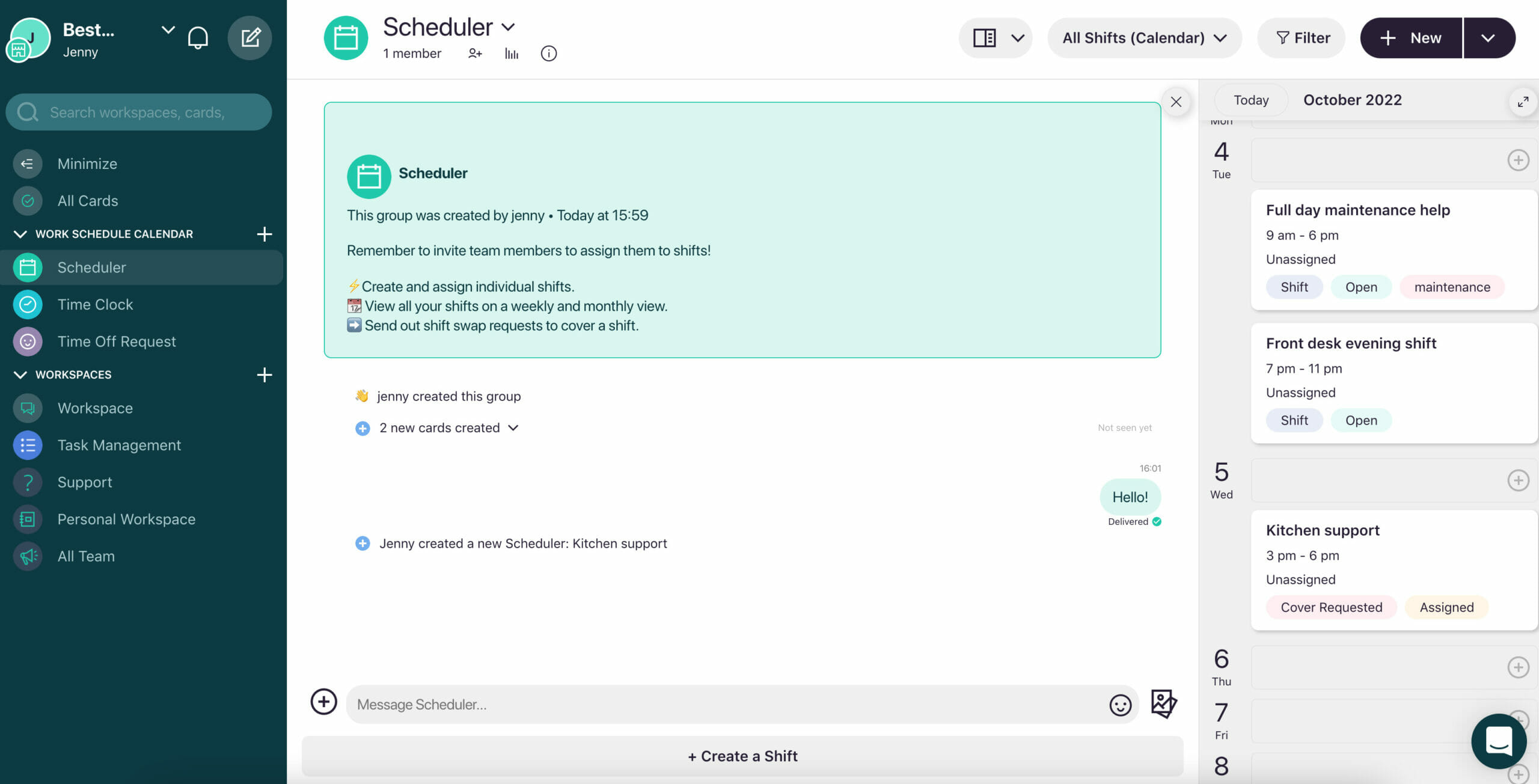 Screenshot of a workforce scheduler