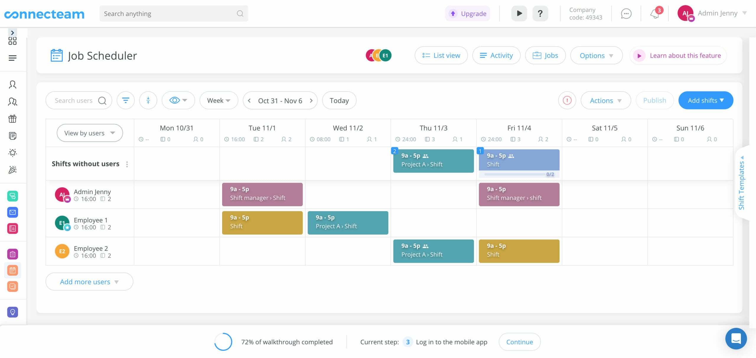 Screenshot of a team task management app