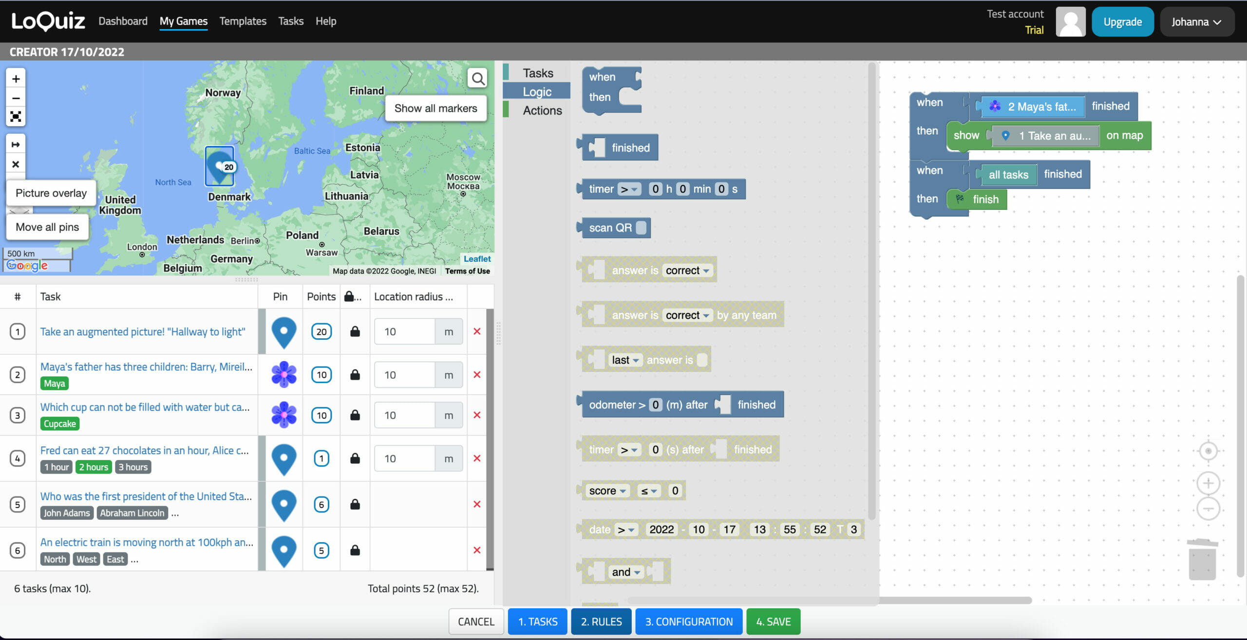 Screenshot of creating a map in gamification software