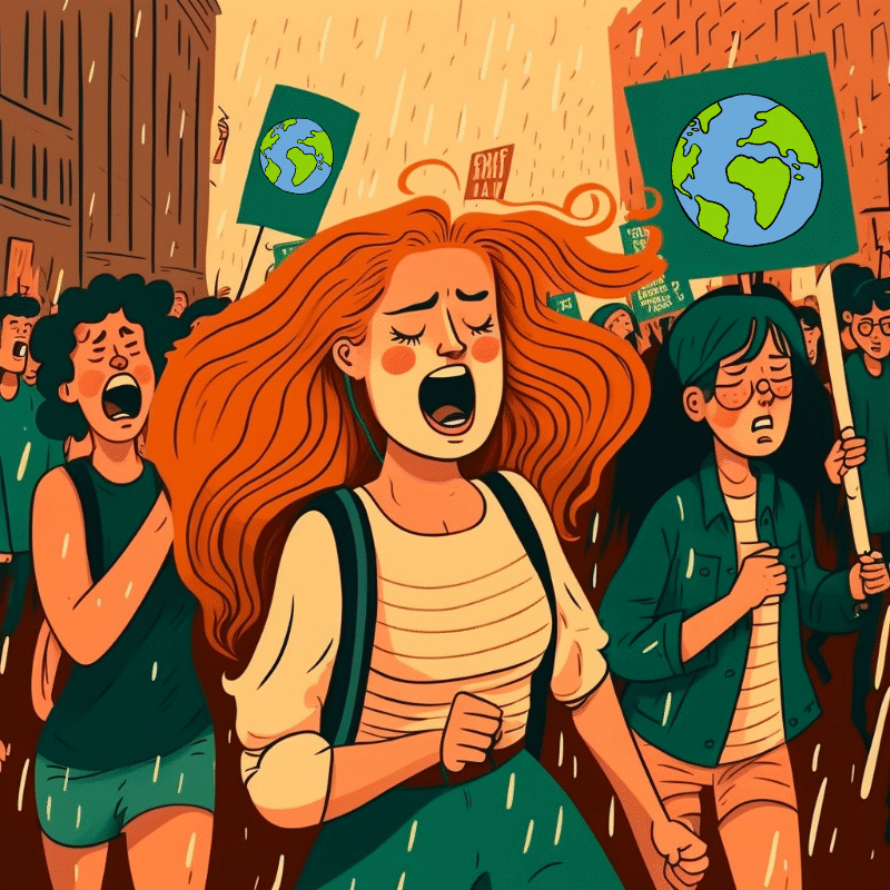An illustration of young people protesting against climate change