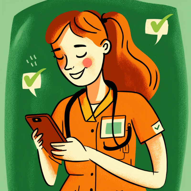 A nurse signing up for shifts on her mobile device