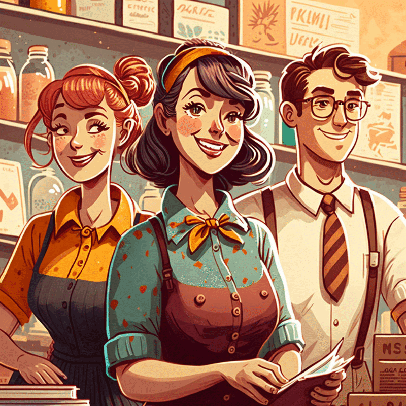 Illustration of three staff members from a service industry